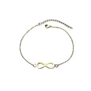 Bracelet pour femme en acier titane avec symbole infini doré poli et chaîne réglable