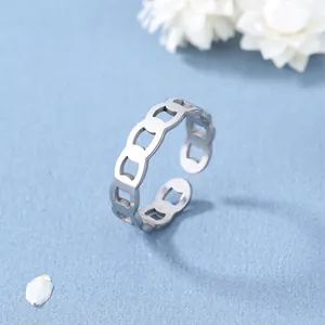 Anello Aperto Minimalista in Acciaio al Titanio per Donna Uomo Hip Hop Argento Regolabile Geometrico Traforato Catena Anello Gioielli