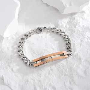 Minimalist titanium steel couple bracelet with I Love You Most engraving and zircon
