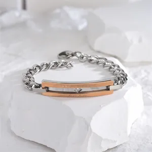 Titanium steel couple bracelet with cubic zirconia and I Love You Most engraving