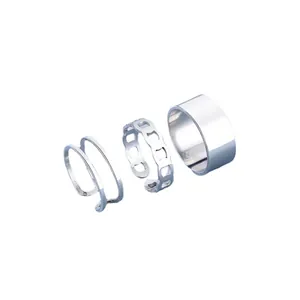 Set di tre anelli in acciaio al titanio argento da donna con design a catena e fascia aperta
