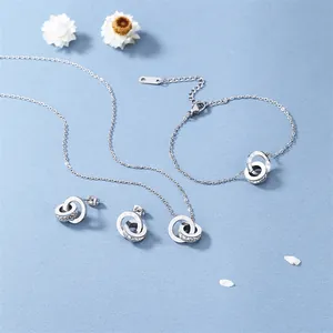 Set gioielli argento con design a doppio anello, numeri romani e cristalli da donna