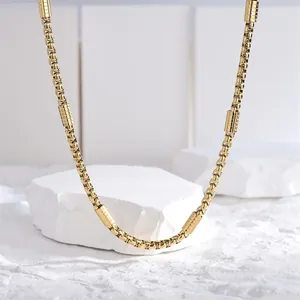 Collana a Catena Box in Acciaio al Titanio Placcato Oro 18K Con Perle Cilindriche Strutturate per Uomo Gioielli Hip Hop Minimalisti
