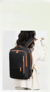 Detail view of large travel backpack with USB charging port and ergonomic straps