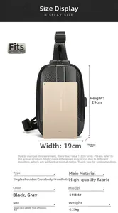 Size guide showing 29cm height hard shell crossbody bag fitting a 7.9 inch iPad