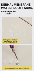 Detailed view of beige waterproof and scratch-resistant fabric with water droplets