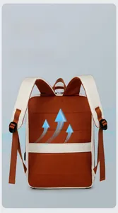 Detail of the breathable mesh back panel and adjustable shoulder straps on travel backpack