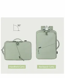 Dual-use laptop backpack in light green with USB charging port and breathable straps