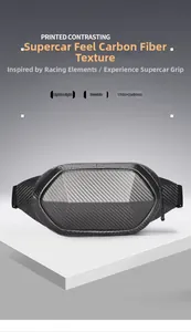 Detail of waterproof carbon fiber texture on men's hardshell chest bag with hexagon design