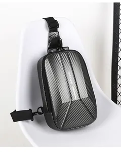 Detail of the anti-theft combination lock on the carbon fiber texture hardshell sling bag