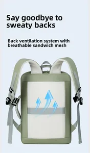 Detail of breathable sandwich mesh and airflow cooling system on light green backpack