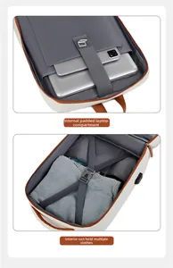 Detail of travel backpack featuring a padded laptop compartment and spacious main storage