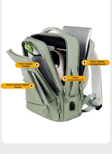 Detail showing multiple compartments including laptop pocket and large main storage