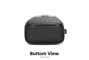 Detail view of the hard shell crossbody bag featuring carbon fiber texture and USB port