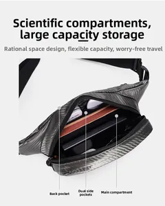 Interior view of black hardshell chest bag showing main compartment and organizer pockets