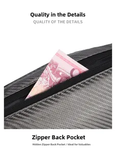 Hidden anti-theft back zipper pocket on carbon fiber textured hardshell motorcycle sling bag