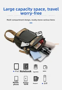 Detailed interior of green oxford chest bag showing high capacity for tablets and daily gear
