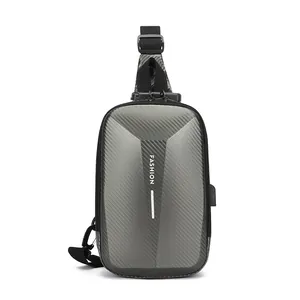 Sac de poitrine rigide argenté pour moto avec verrou antivol et port USB