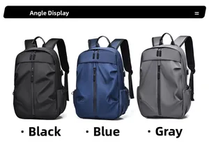 Trois sacs à dos de voyage en noir, bleu et gris avec ports de chargement USB intégrés