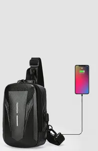 Λεπτομέρεια τσάντας χιαστί με θύρα USB και αντικλεπτικό κέλυφος από ανθρακονήματα