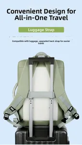 Detail of travel backpack with luggage strap and breathable honeycomb mesh back