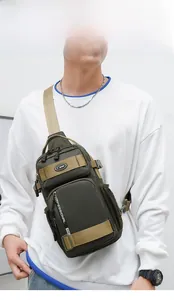 Army green tactical sling bag featuring multi-pocket structure and durable nylon fabric