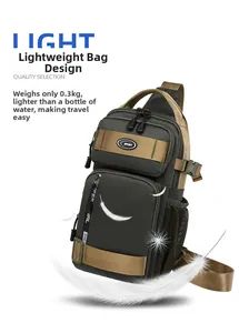 Tactical green chest bag detail showing 0.3kg lightweight design and multi-pocket layout