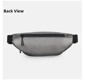 Detailed back view of hardshell sling bag featuring carbon fiber texture and rear zipper