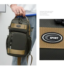 Detail of army green tactical chest bag showing durable nylon texture and SPORT logo