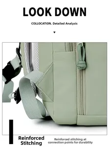 Close-up of reinforced stitching on travel backpack straps for durability and strength
