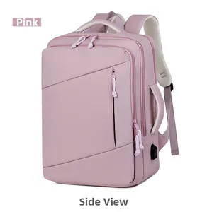 Pink travel backpack with USB port, side handle and ergonomic mesh shoulder straps