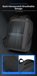 Detail view of honeycomb breathable back panel and padded shoulder straps on business backpack