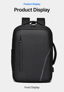 Detail of multi-functional laptop bag with USB charging port and waterproof fabric
