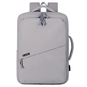 Mochila gris para portátil de estilo negocios en nailon impermeable con puerto USB