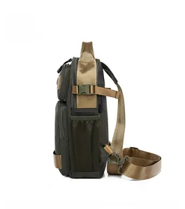 Side view of tactical chest bag showing durable nylon material and adjustable buckles
