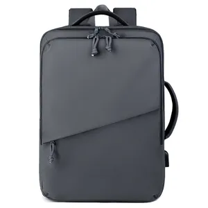 Mochila gris para portátil de negocios con asas dobles y puerto de carga USB lateral