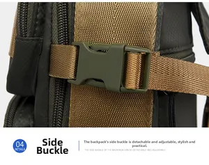 Detailed view of adjustable green side buckle and durable webbing on chest bag