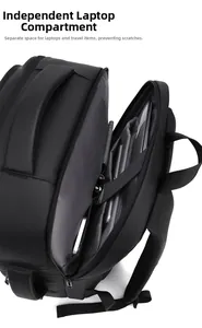 Detailed interior of business laptop backpack with dedicated compartments and pen slots