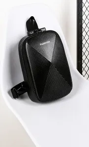 Detail view of carbon fiber texture hard shell chest bag with secure password lock