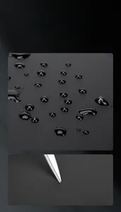 Macro view of waterproof high-density black fabric with scratch-resistant surface testing