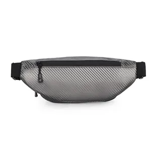 Men's hard shell chest bag with carbon fiber texture and adjustable nylon strap