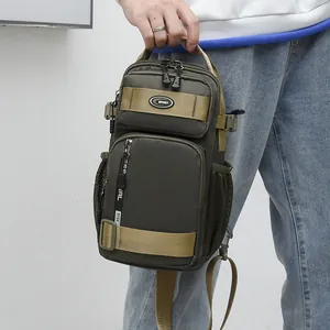 Men's large capacity military green crossbody chest bag for cycling and commuting