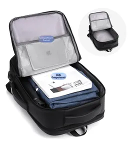 Detail of waterproof business backpack with laptop compartment and large storage space