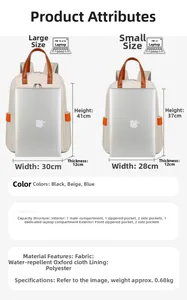 Size guide for water-resistant oxford backpack with detailed laptop dimensions and capacity