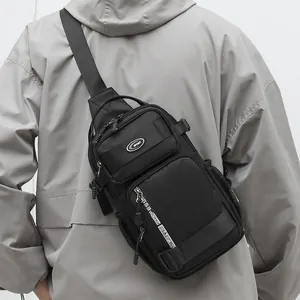 Waterproof Oxford fabric chest bag for men with multiple zipper compartments for sports