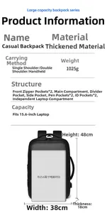 Detailed size chart of water-resistant business laptop backpack for 15.6 inch computers