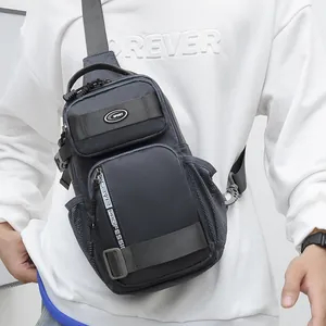 Waterproof dark grey Oxford sling bag for men with large capacity and multi-pocket design