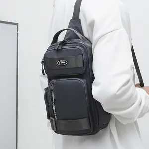 Men's large capacity crossbody chest bag with water-resistant fabric and side mesh pocket