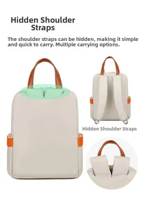 Detail of multi-functional backpack showing the innovative hidden shoulder strap design