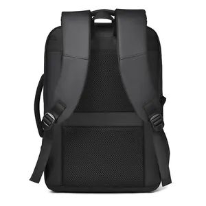 Waterproof business laptop backpack with breathable mesh back and luggage strap